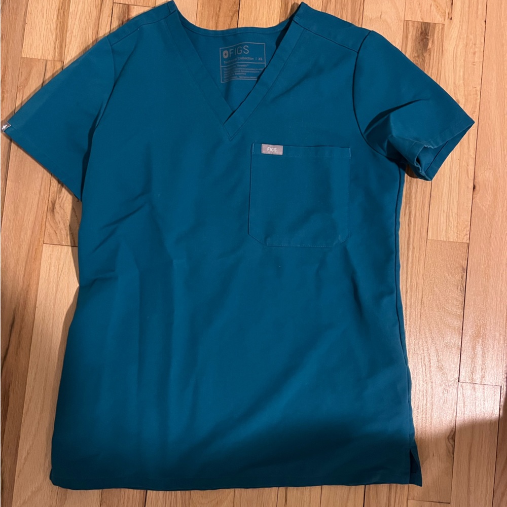 teal blue/green figs scrub top